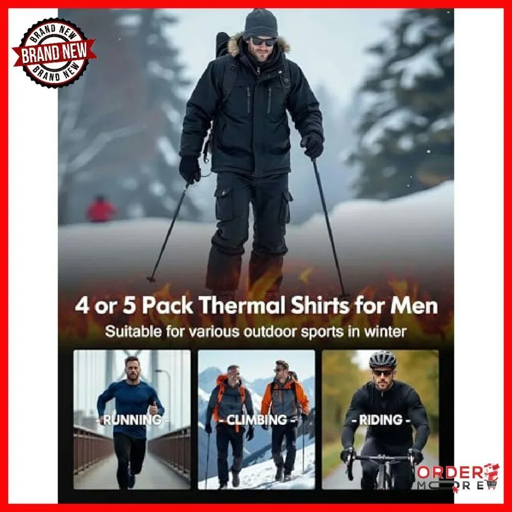 Men's Thermal Fleece Lined Long Sleeve Turtleneck Base Layer Top